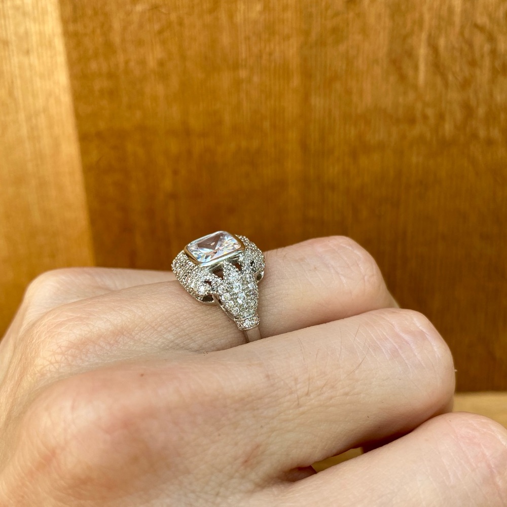 925 Silver Art Deco Statement Ring - image 7